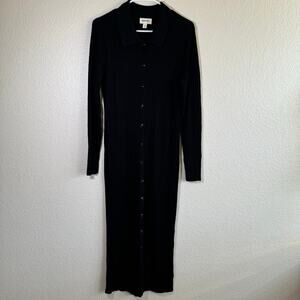 Open Edit Long Sleeve Ribbed Collared Dress Black Goth Grunge Emo Women size LG